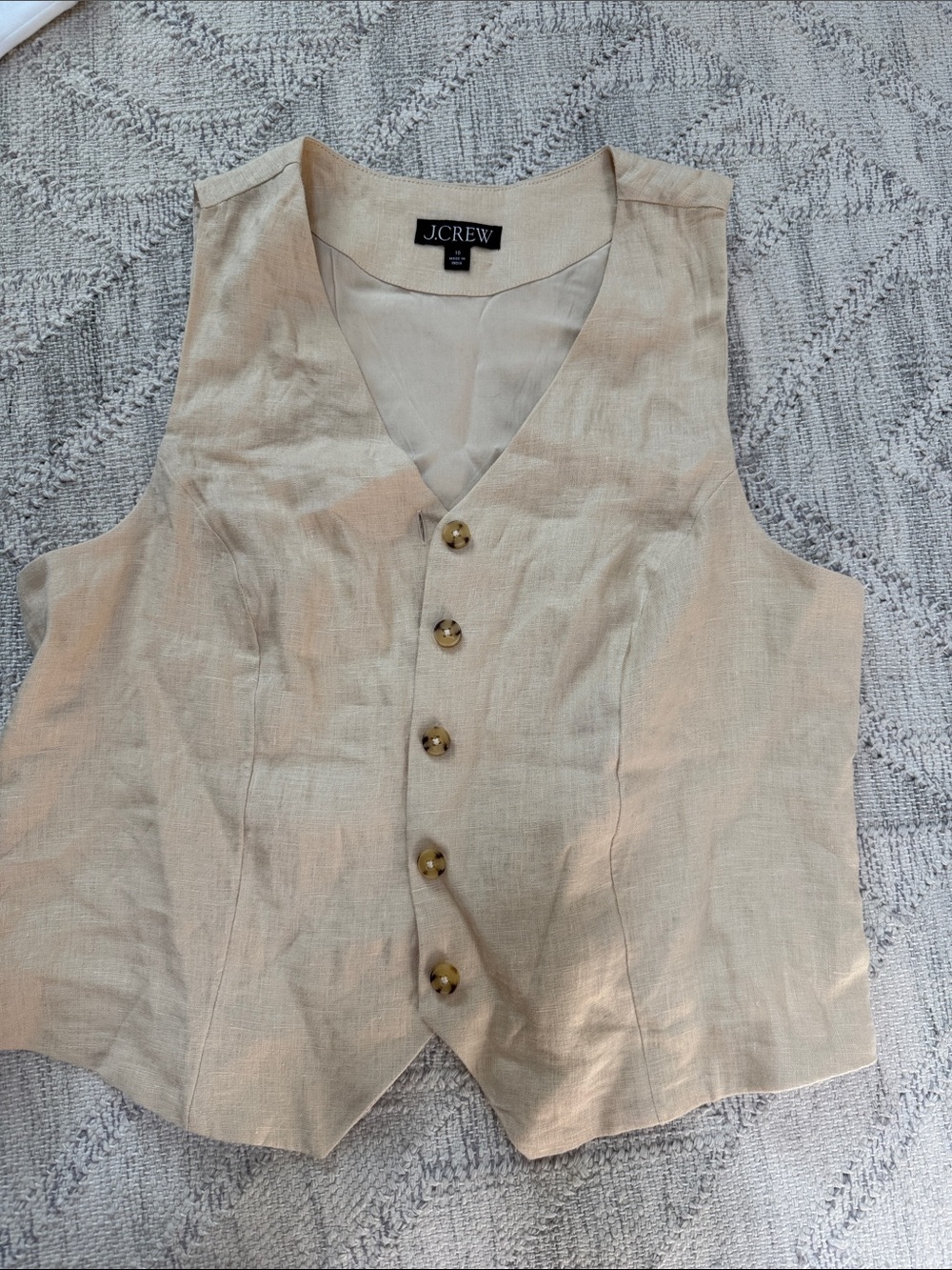 J. Crew Neutral Beige Linen Button Front Vest